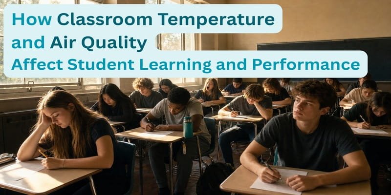 Students taking a test in a warm classroom