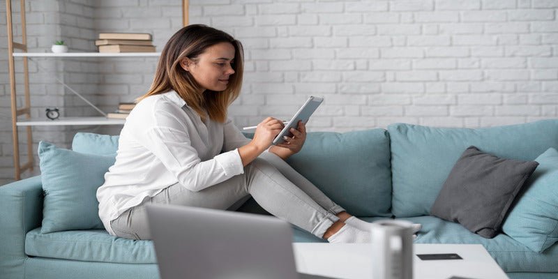 Checking home air quality on a tablet